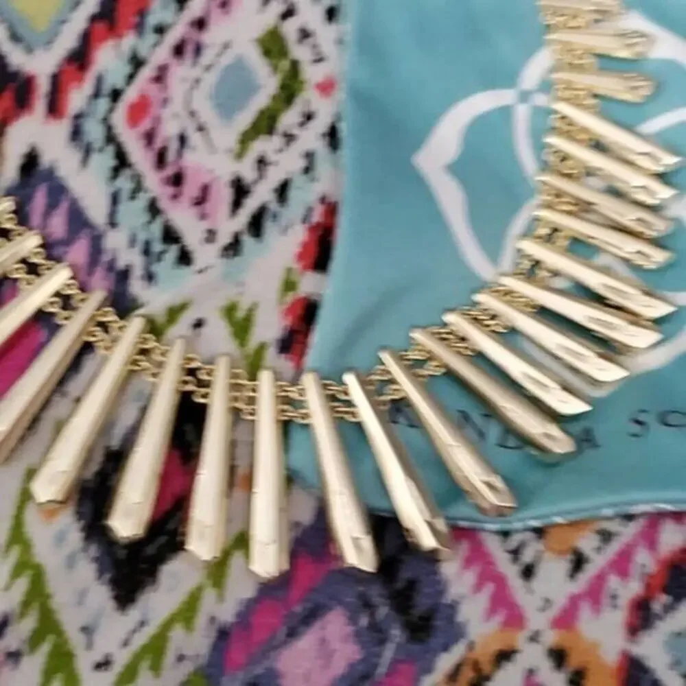 Kendra Scott Jill Gold Sunburst Spike Statement Fringe‎ Necklace Rose Gold Tone - Picture 15 of 16